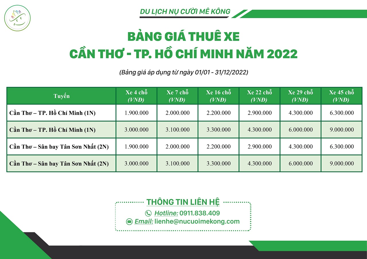 Bảng giá thuê xe Cần Thơ đi Sài Gòn năm 2022