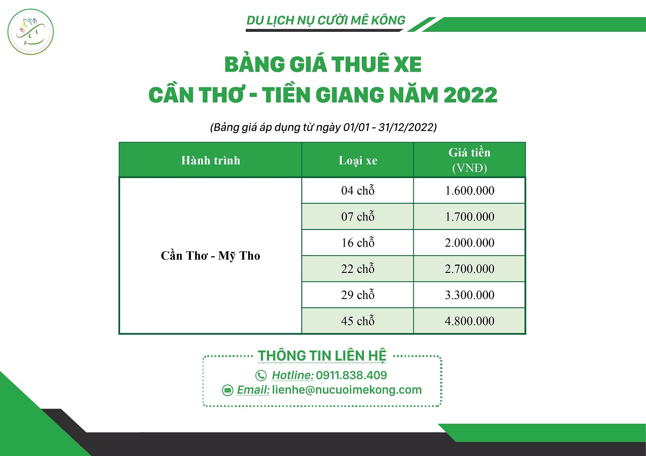 Bảng giá thuê xe Cần Thơ đi Tiền Giang năm 2022